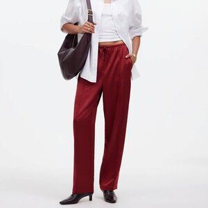 Madewell Pintucked Slim Pull-On Pants in Satin Women’s L Claret  Color NWT $98
